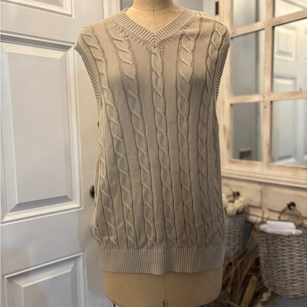 Bobby Jones 100% Cotton Tan‎ Knit Sweater Vest Size Medium